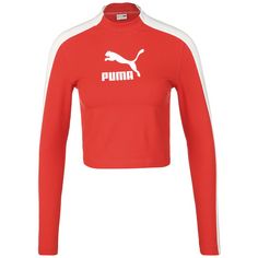 PUMA T7 Cropped Slim Langarmshirt Damen rot / weiß