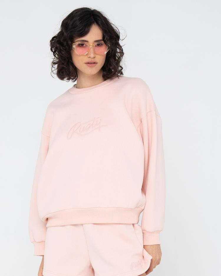 RUSTY RUSTY RUSTY SCRIPT OVERSIZE CREW NECK FLEECE Rundhalspullover Damen - Pastel Pink - 0 | SportScheck