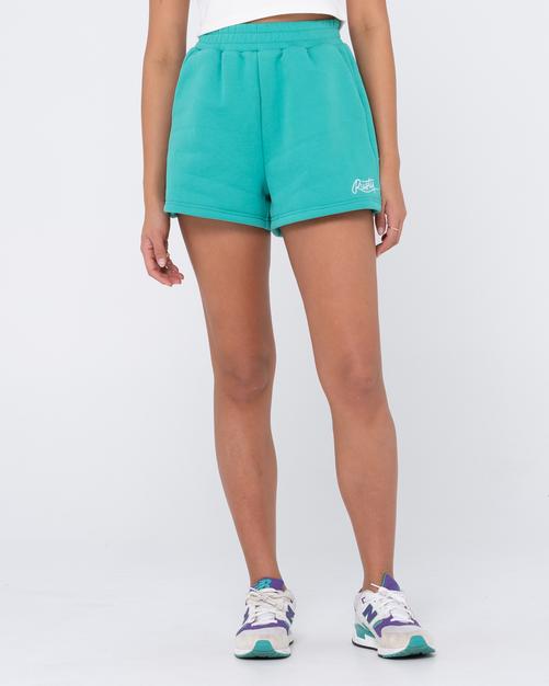 Rückansicht von RUSTY RUSTY SCRIPT FLEECE SHORT Sweatshorts Damen Emerald