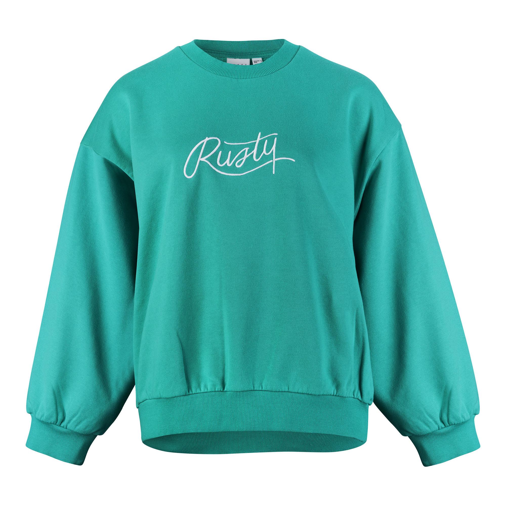RUSTY RUSTY SCRIPT OVERSIZE CREW NECK FLEECE Rundhalspullover Damen - Emerald