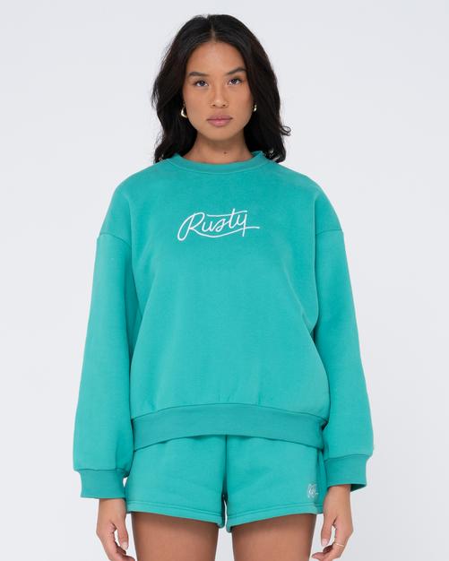 Rückansicht von RUSTY RUSTY SCRIPT OVERSIZE CREW NECK FLEECE Rundhalspullover Damen Emerald