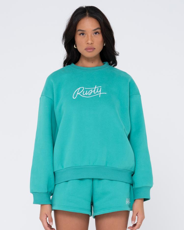 RUSTY RUSTY RUSTY SCRIPT OVERSIZE CREW NECK FLEECE Rundhalspullover Damen - Emerald - 0 | SportScheck