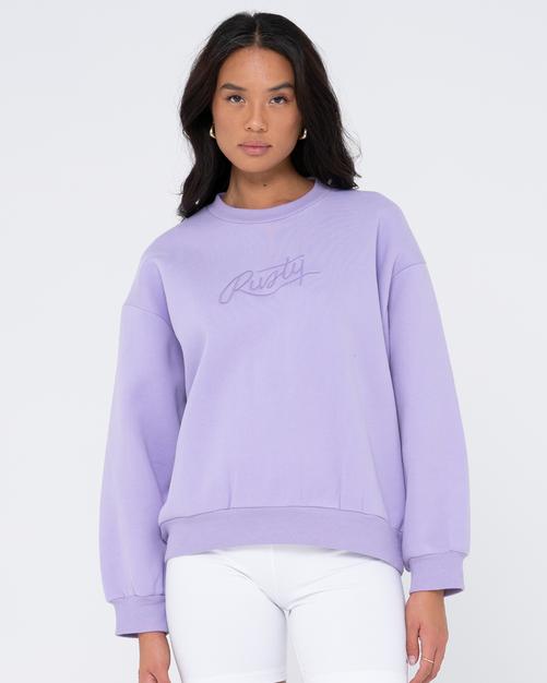 Rückansicht von RUSTY RUSTY SCRIPT OVERSIZE CREW NECK FLEECE Rundhalspullover Damen Lavender