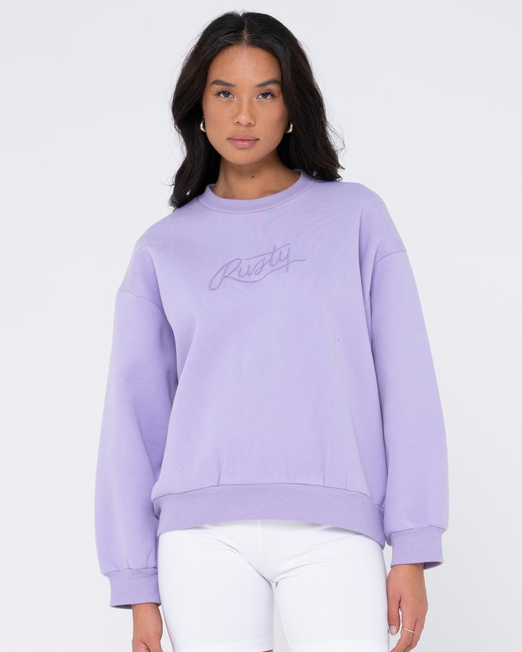 RUSTY RUSTY RUSTY SCRIPT OVERSIZE CREW NECK FLEECE Rundhalspullover Damen - Lavender - 0 | SportScheck