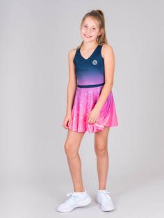 Rückansicht von BIDI BADU Colortwist Junior Dress aqua/ blue Tenniskleid Kinder Pink/Dunkelblau