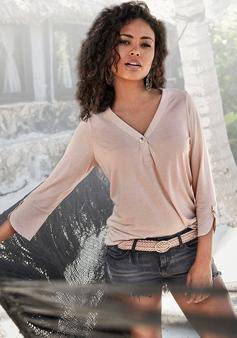 Rückansicht von Lascana Blusenshirt Kurzarmbluse Damen beige