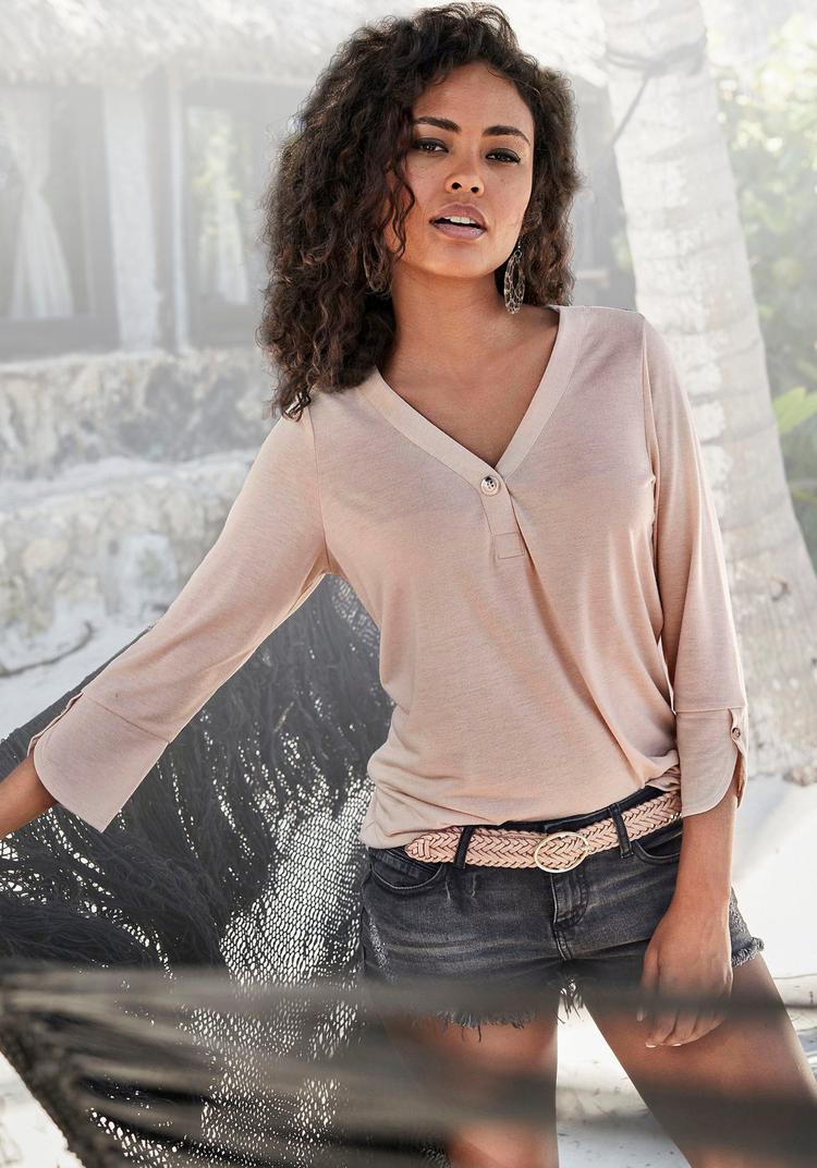 Lascana Lascana Blusenshirt Kurzarmbluse Damen - beige - 0 | SportScheck