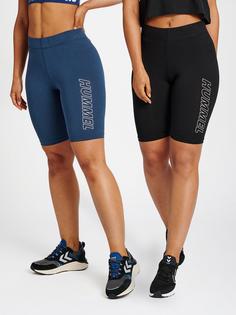 Rückansicht von hummel hmlTE MAJA 2-PACK MW C TIGHT SHORTS Shorts Damen BLACK/INSIGINA BLUE