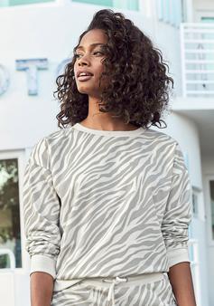 Rückansicht von Lascana Sweater Sweatshirt Damen grau zebra gestreift