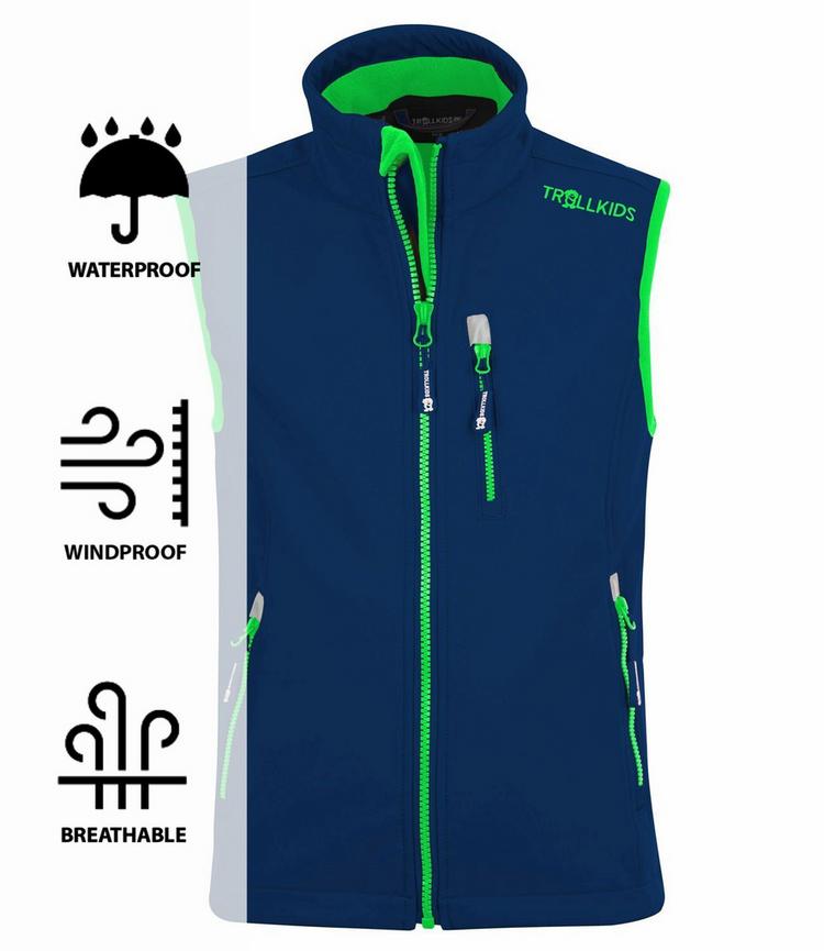 Trollkids Trollkids Trollfjord Outdoorweste Kinder - Marineblau / Hellgr&uuml;n - 0 | SportScheck