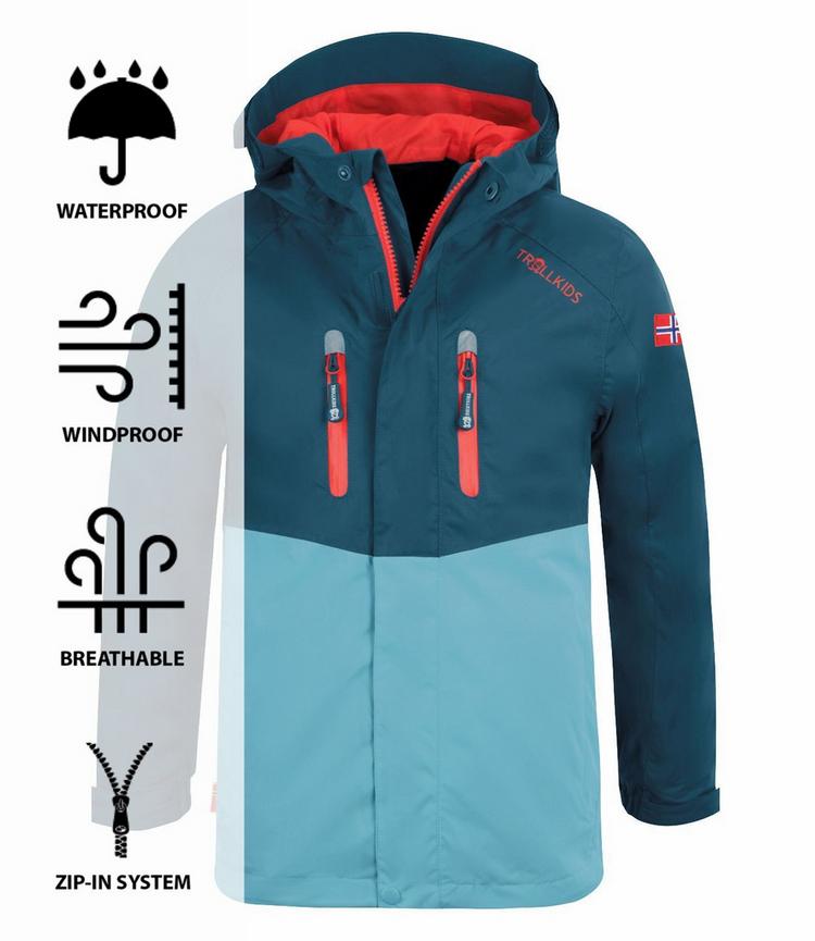 Trollkids Trollkids Nusfjord Regenjacke Kinder - Petrolblau/Rot - 0 | SportScheck