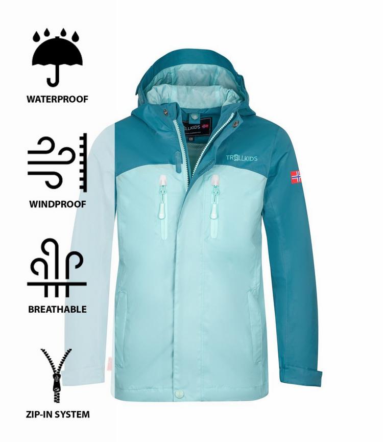 Trollkids Trollkids Nusfjord Regenjacke Kinder - Blaugr&uuml;n/Wasserblau - 0 | SportScheck