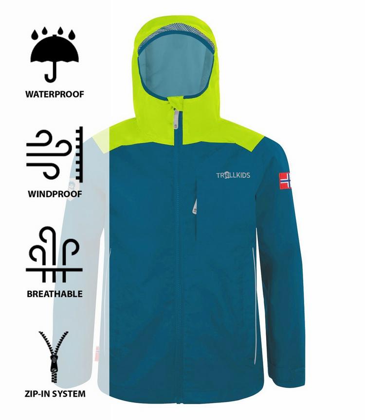 Trollkids Trollkids Bergen Regenjacke Kinder - Petrolblau/Lime - 0 | SportScheck