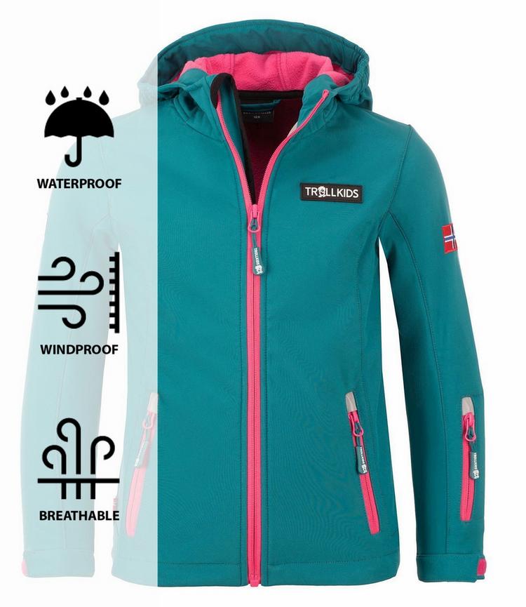 Trollkids Trollkids Oslofjord Softshelljacke M&auml;dchen - Smaragdgr&uuml;n / Rubinrot - 0 | SportScheck