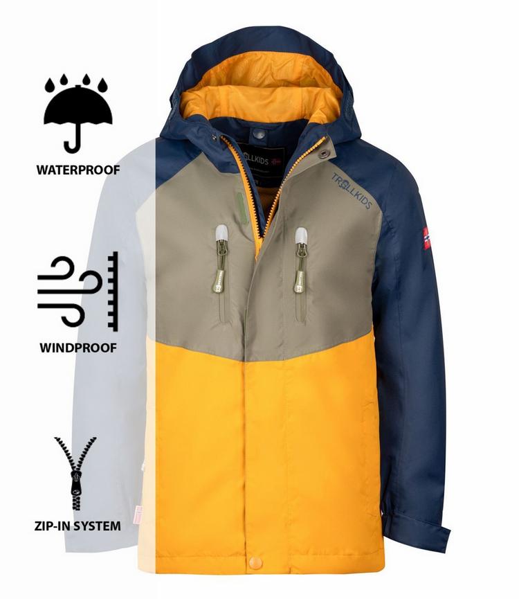 Trollkids Trollkids Bryggen Doppeljacke Kinder - Moosgr&uuml;n/Goldgelb/Blau - 0 | SportScheck