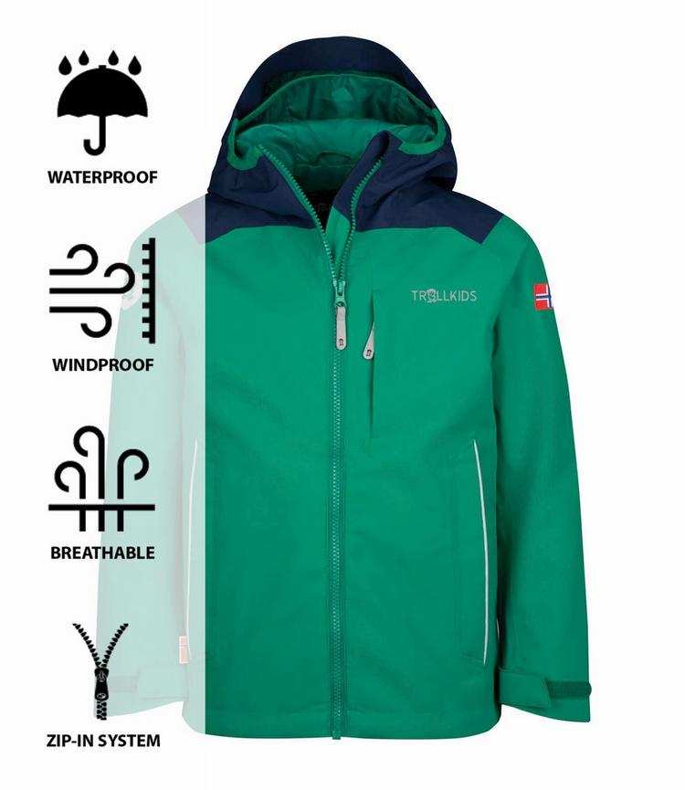 Trollkids Trollkids Bergen Regenjacke Kinder - Pfeffergr&uuml;n/Marineblau - 0 | SportScheck