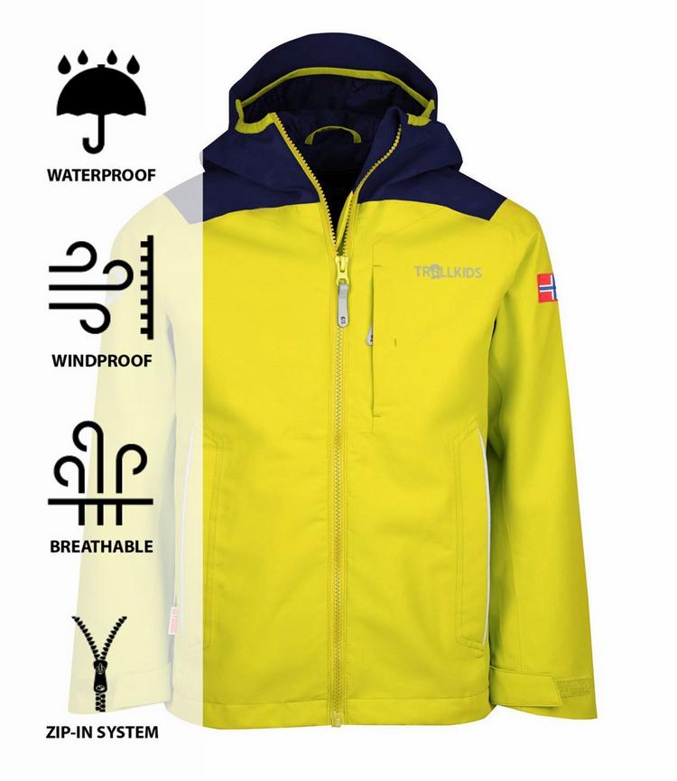 Trollkids Trollkids Bergen Regenjacke Kinder - Tr&uuml;bes Gelb/Marineblau - 0 | SportScheck