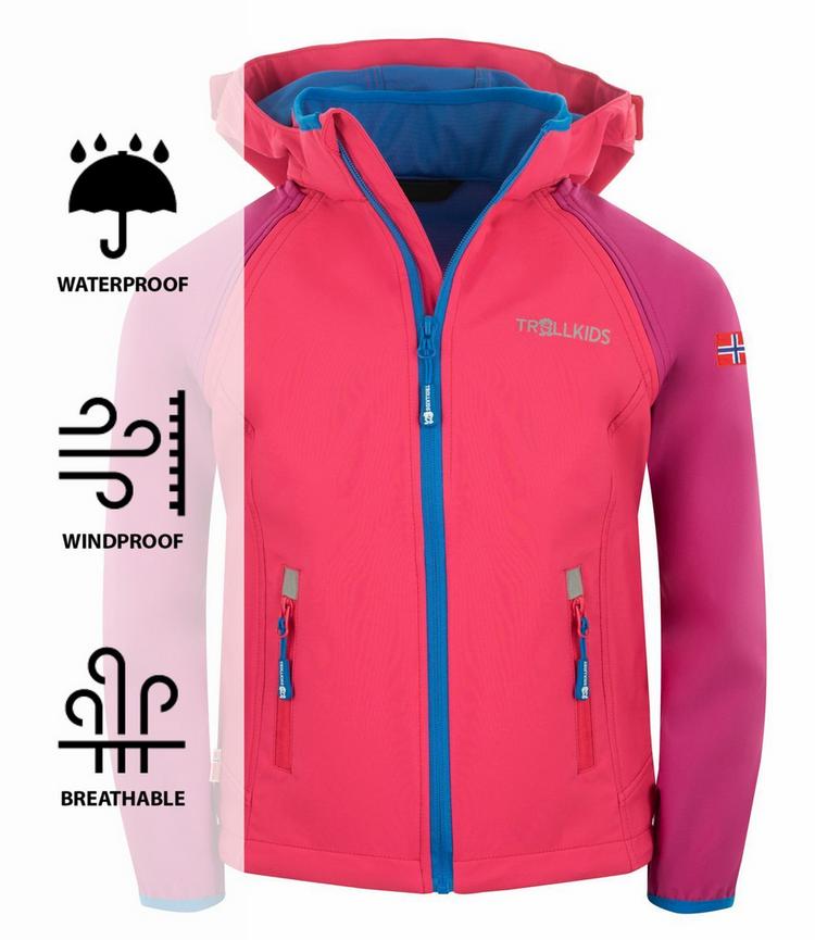 Trollkids Trollkids Rondane Softshelljacke Kinder - Dunkelrosa / Hellrosa / Blau - 0 | SportScheck