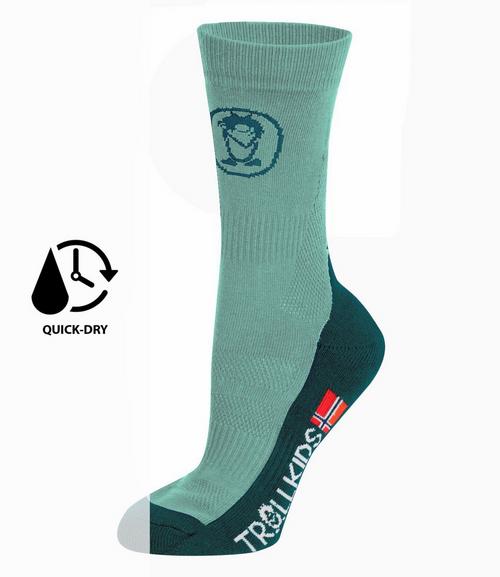 Rückansicht von Trollkids Trekking Mid Cut Wandersocken Kinder Wasserblau/Blaugrün