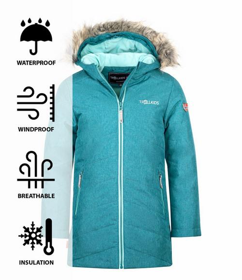 Rückansicht von Trollkids Lifjell Winterjacke Kinder Blaugrün/Wasserblau