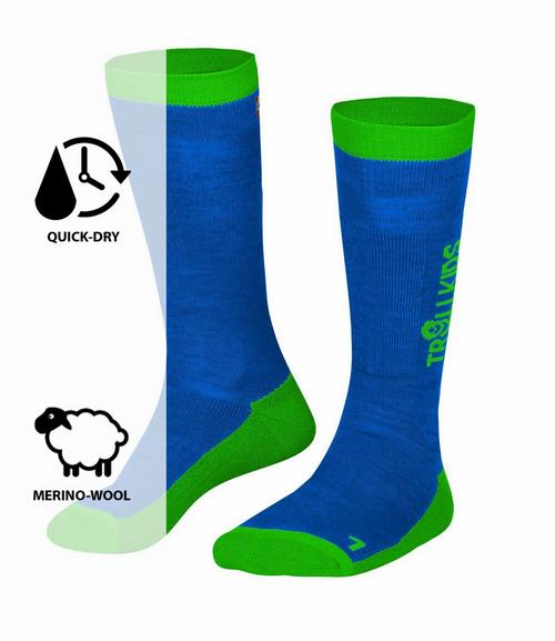 Rückansicht von Trollkids SKI SOCKS Wandersocken Kinder Mittelblau/Grün