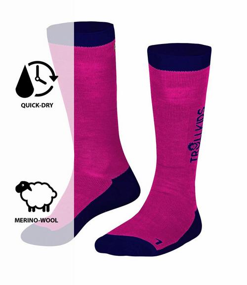 Rückansicht von Trollkids SKI SOCKS Wandersocken Kinder Pink/Marineblau