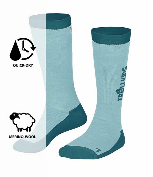 Rückansicht von Trollkids SKI SOCKS Wandersocken Kinder Wasserblau/Blaugrün