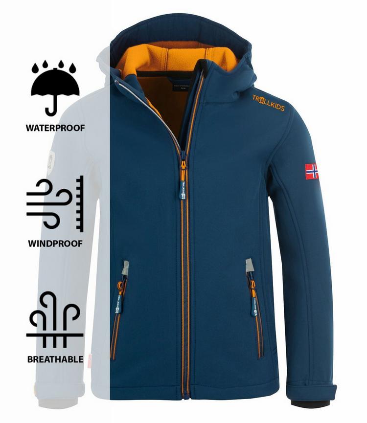 Trollkids Trollkids Trollfjord Softshelljacke Kinder - Mystisches Blau/Goldgelb - 0 | SportScheck