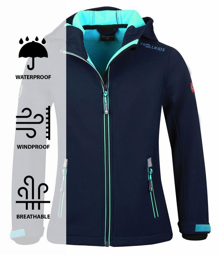 Trollkids Trollkids Trollfjord Softshelljacke M&auml;dchen - Marineblau / Mint - 0 | SportScheck