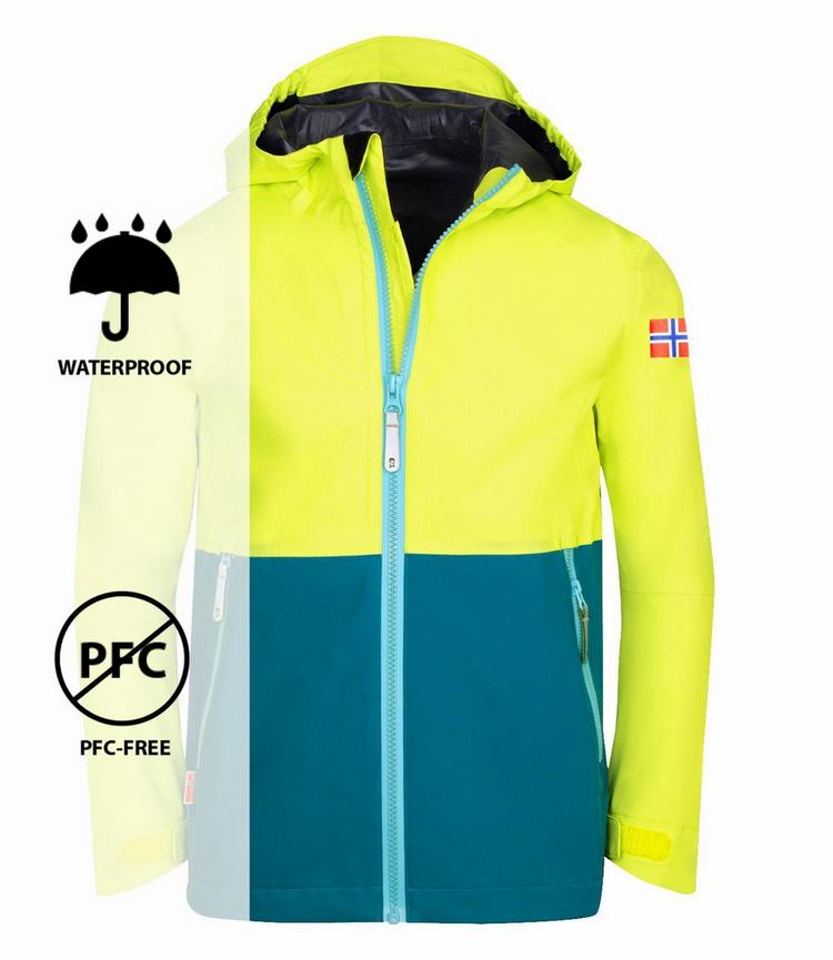 Trollkids Trollkids Haugesund Regenjacke Kinder - Limegelb/Petrolblau - 0 | SportScheck