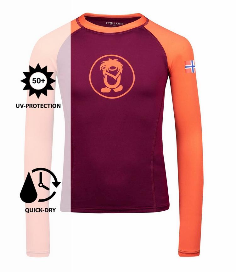 Trollkids Trollkids Kvalvika Longshirt Kinder - Maulbeere/Pfirsich - 0 | SportScheck