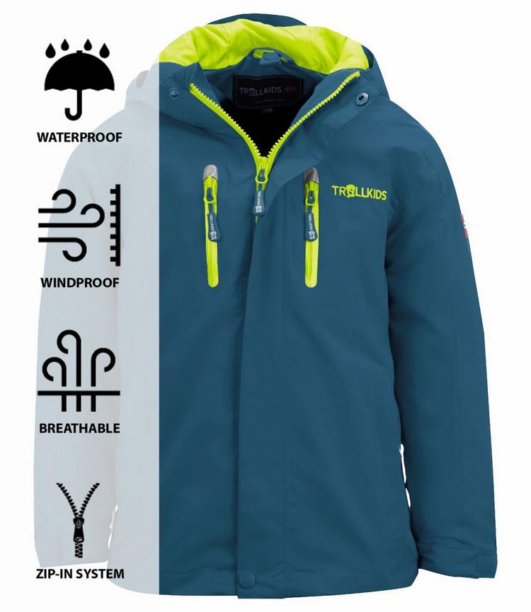 Trollkids Trollkids Sognefjord PRO Regenjacke Kinder - Petrolgr&uuml;n/Lime - 0 | SportScheck