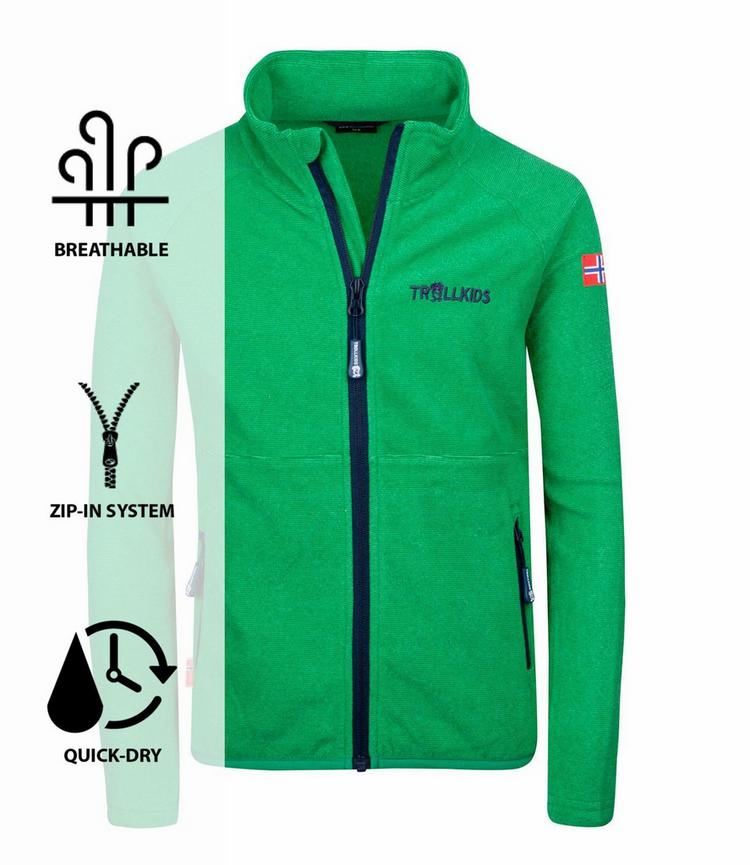 Trollkids Trollkids Noresund Fleecejacke M&auml;dchen - Pfeffergr&uuml;n/Marineblau - 0 | SportScheck
