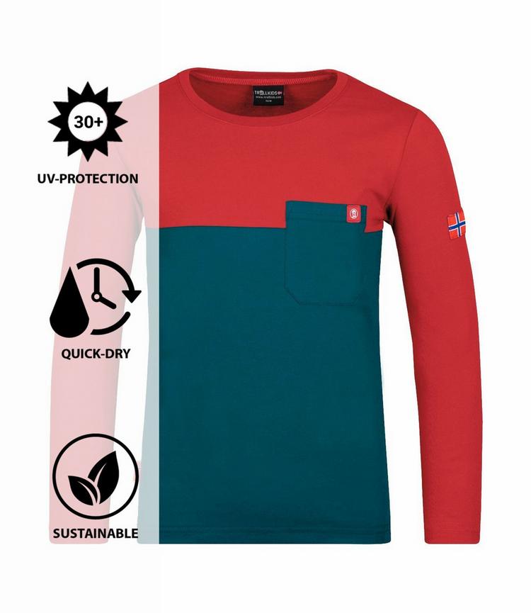 Trollkids Trollkids Bergen Longshirt Kinder - Petrolblau/Rot - 0 | SportScheck