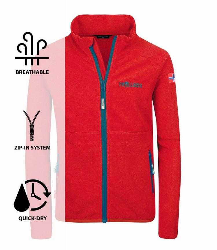 Trollkids Trollkids Noresund Fleecejacke M&auml;dchen - Rot/Petrol - 0 | SportScheck