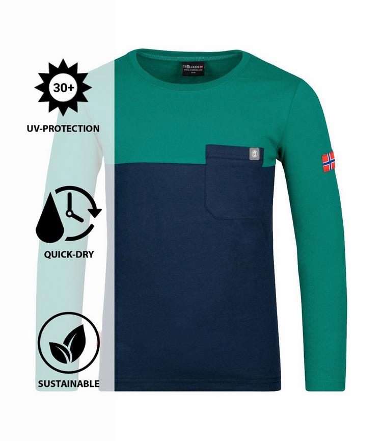 Trollkids Trollkids Bergen Longshirt Kinder - Marineblau/Pfeffergr&uuml;n - 0 | SportScheck