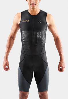 Rückansicht von Skins Elite S/L Triathlonanzug Herren black/carbon
