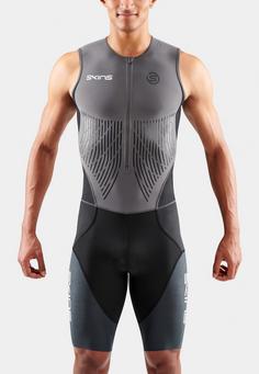 Rückansicht von Skins Elite S/L Triathlonanzug Herren charcoal/carbon