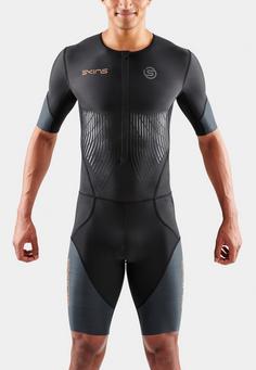 Rückansicht von Skins Elite S/S Triathlonanzug Herren black/carbon