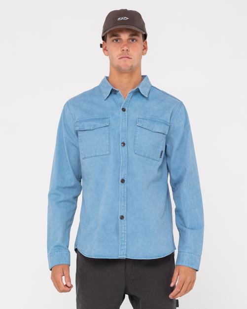 Rückansicht von RUSTY DENNIS CHOPPER LONG SLEEVE SHIRT Langarmhemd Herren Ash Blue