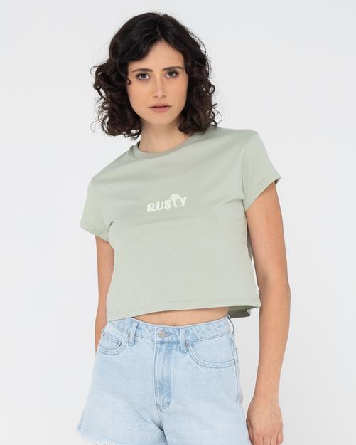 Rückansicht von RUSTY RUSTY PALM CLASSIC SLIM FIT CROP TEE T-Shirt Damen Pastel Jade