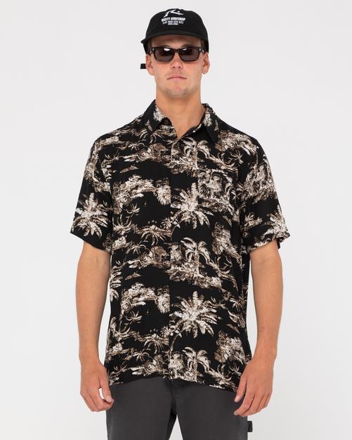 Rückansicht von RUSTY PALM READER SHORT SLEEVE SHIRT Kurzarmhemd Herren Black