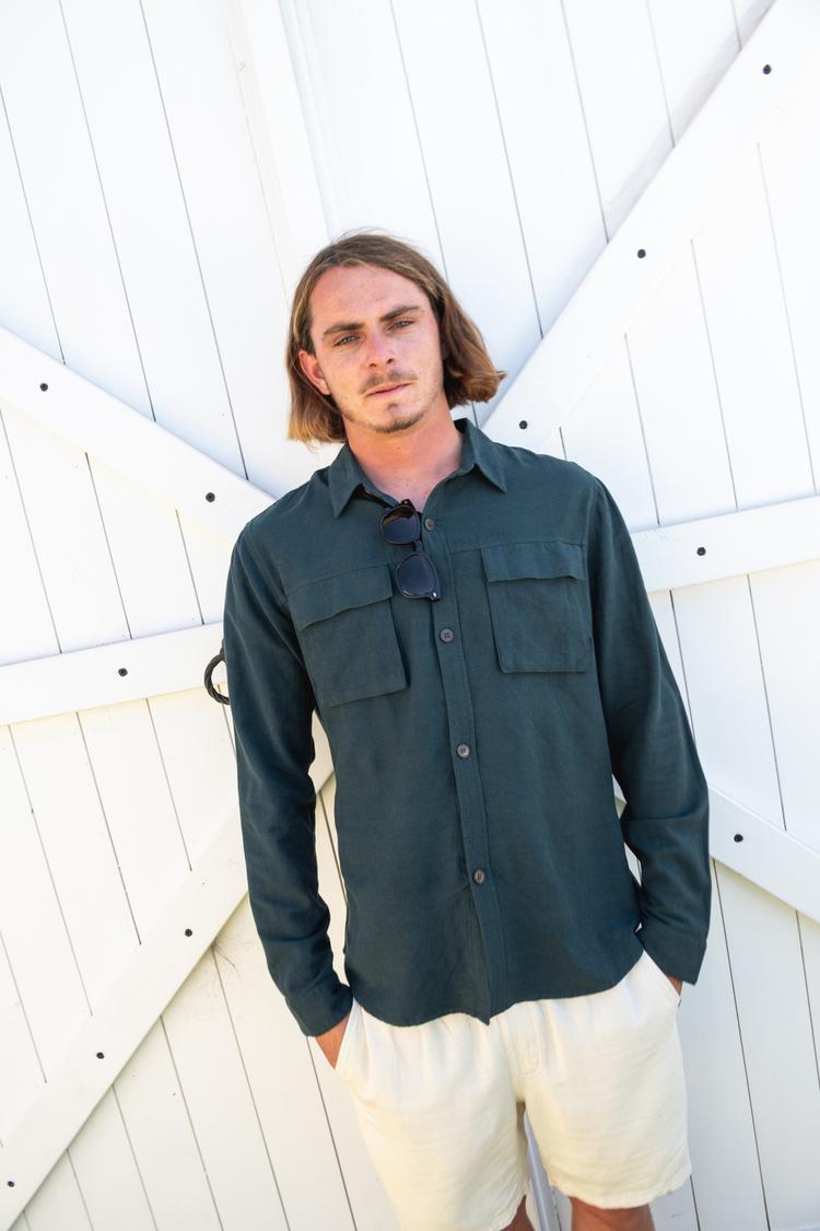 RUSTY RUSTY LINEN WORKWEAR LONG SLEEVE SHIRT Langarmhemd Herren - Deep Teal - 3 | SportScheck