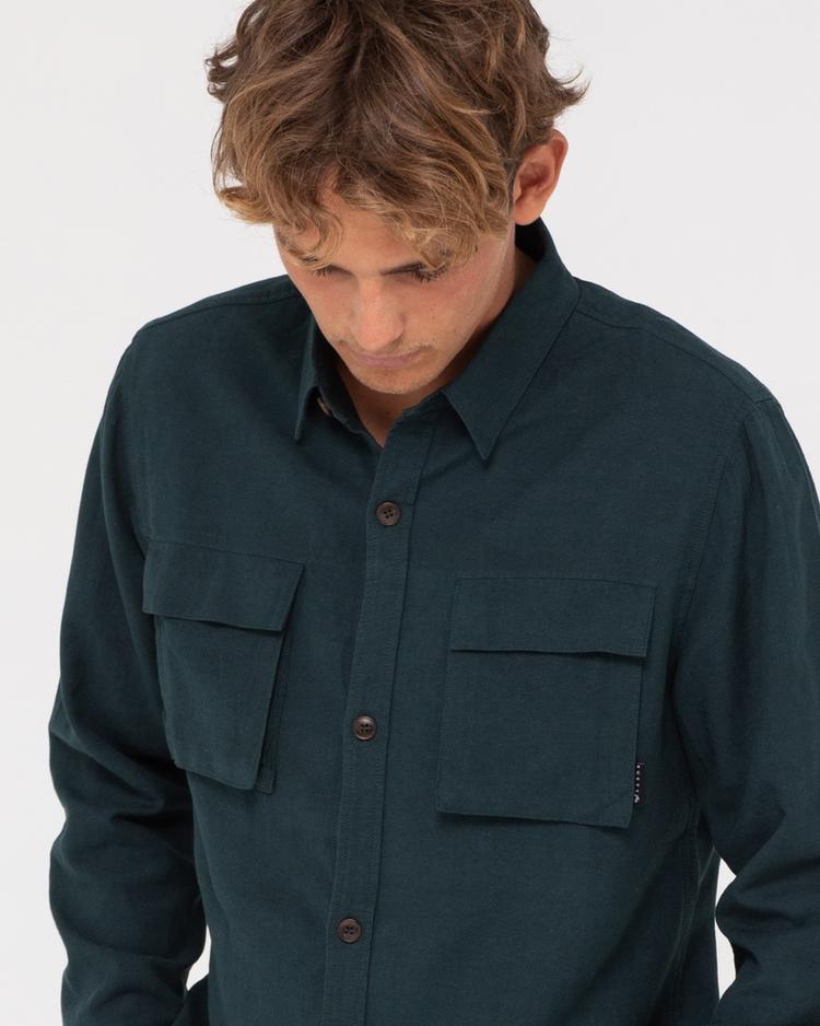 RUSTY RUSTY LINEN WORKWEAR LONG SLEEVE SHIRT Langarmhemd Herren - Deep Teal - 5 | SportScheck