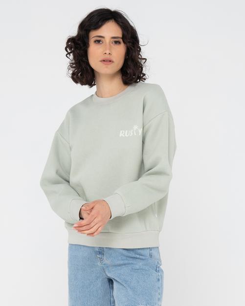 Rückansicht von RUSTY RUSTY PALM RELAXED CREW FLEECE Rundhalspullover Damen Pastel Jade