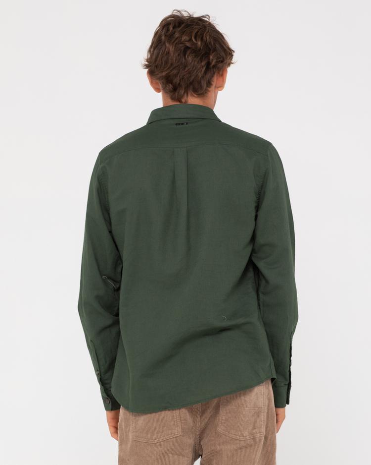 RUSTY RUSTY LINEN WORKWEAR LONG SLEEVE SHIRT Langarmhemd Herren - Rifle Green - 1 | SportScheck