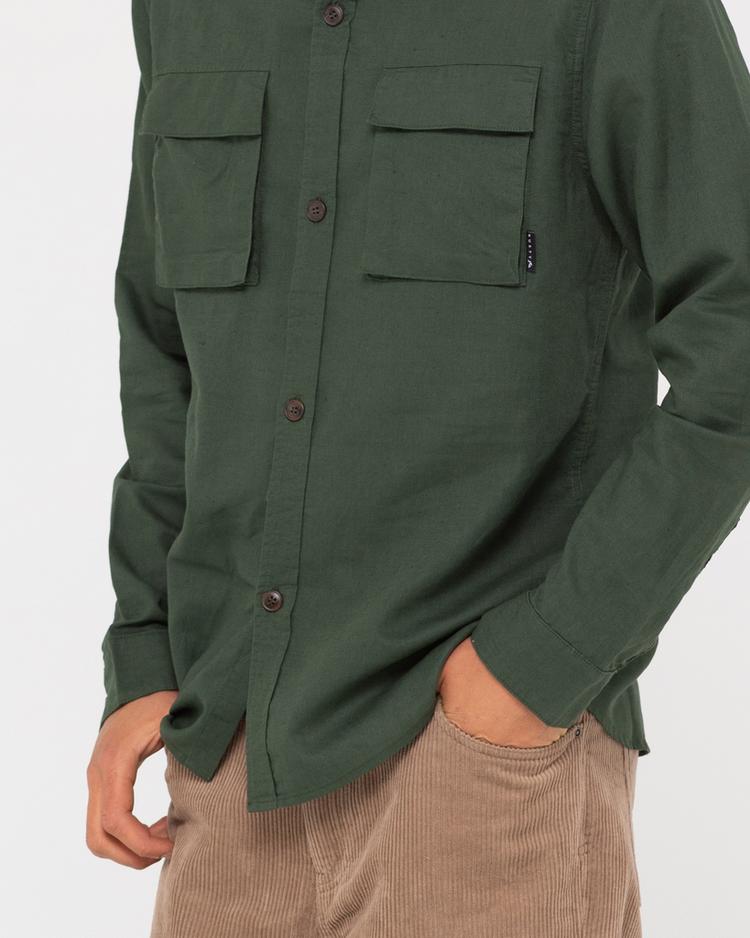 RUSTY RUSTY LINEN WORKWEAR LONG SLEEVE SHIRT Langarmhemd Herren - Rifle Green - 5 | SportScheck