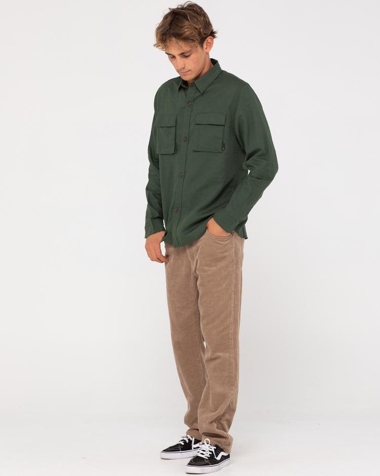 RUSTY RUSTY LINEN WORKWEAR LONG SLEEVE SHIRT Langarmhemd Herren - Rifle Green - 7 | SportScheck