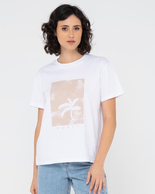 Rückansicht von RUSTY SUNSET PALM ORGANIC COTTON RELAXED TEE T-Shirt Damen White