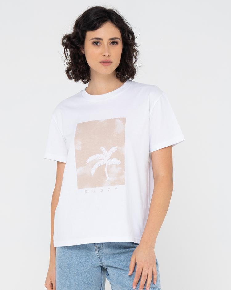 RUSTY RUSTY SUNSET PALM ORGANIC COTTON RELAXED TEE T-Shirt Damen - White - 0 | SportScheck